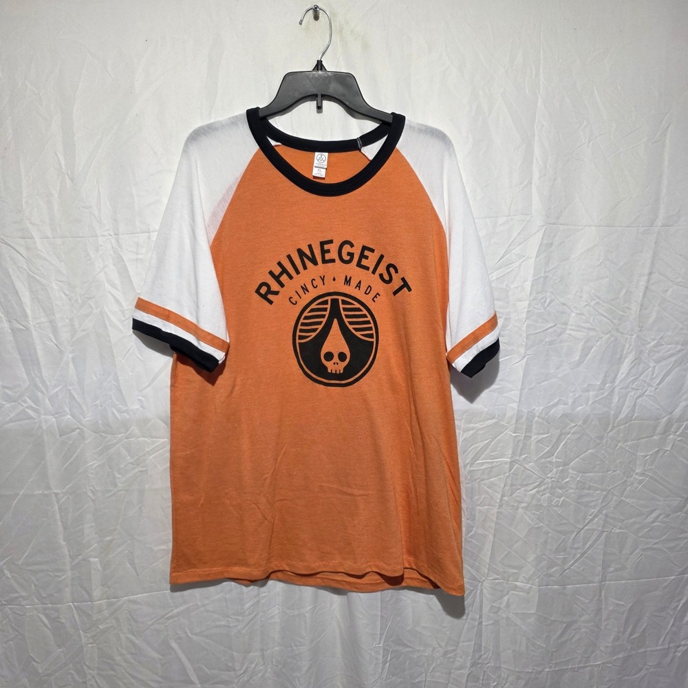 Rhinegeist Brewery Cincy Made Raglan Ringer T-Shirt Orange White Mens XL